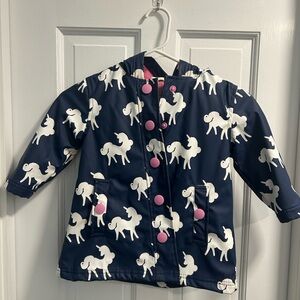 Hatley Navy Unicorn Raincoat with Pink Lining and Buttons